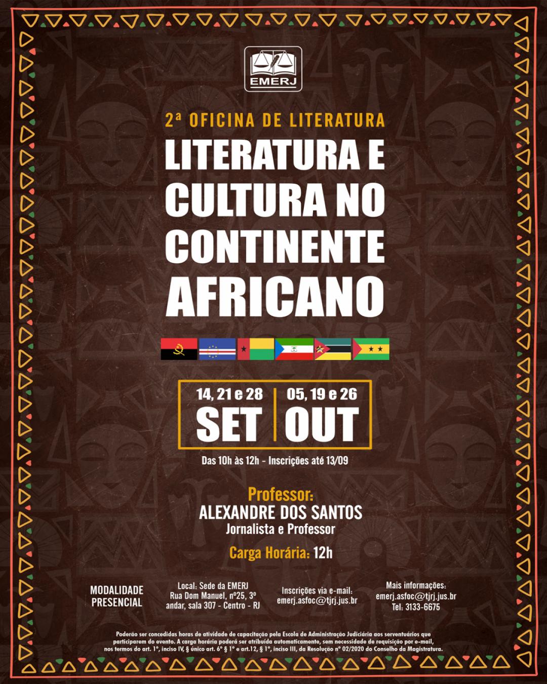 Imagem do banner principal do curso - 2ª OFICINA DE LITERATURA – LITERATURA E CULTURA NO CONTINENTE  AFRICANO