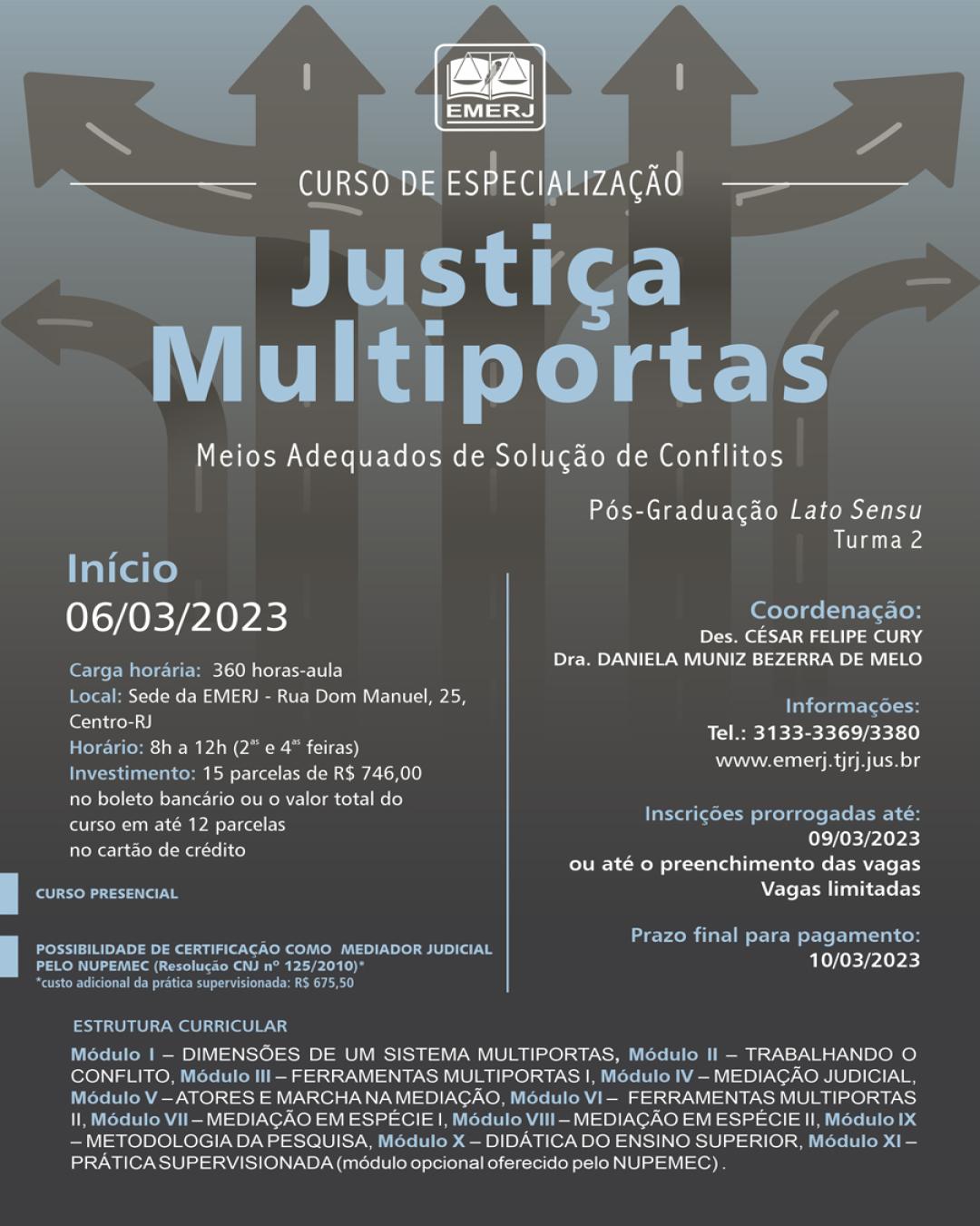 Imagem do banner principal do curso - CURSO DE ESPECIALIZAÇÃO EM JUSTIÇA MULTIPORTAS - Turma 2