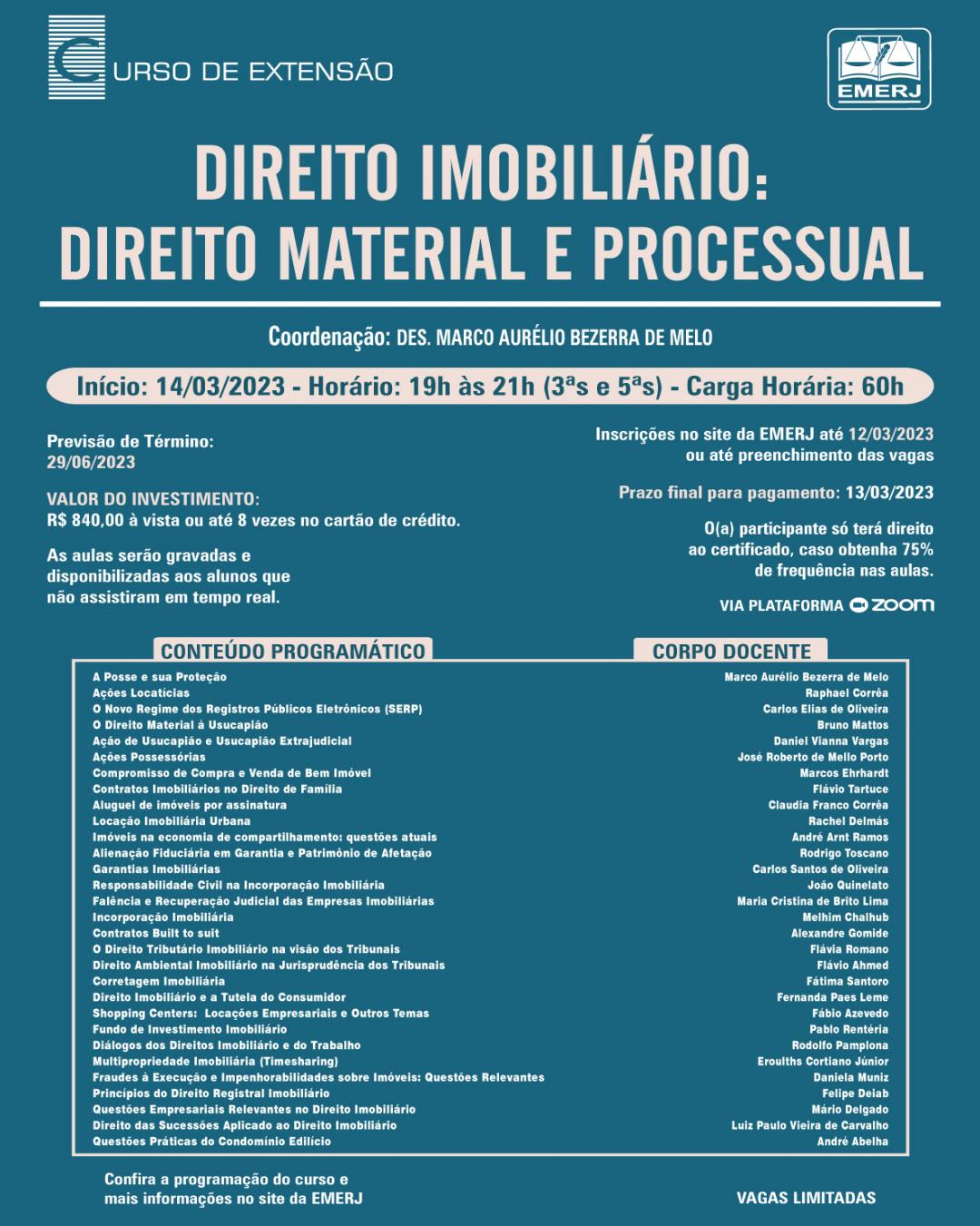 Imagem do banner principal do curso - CURSO DE EXTENSÃO EM DIREITO IMOBILIÁRIO: DIREITO MATERIAL E PROCESSUAL