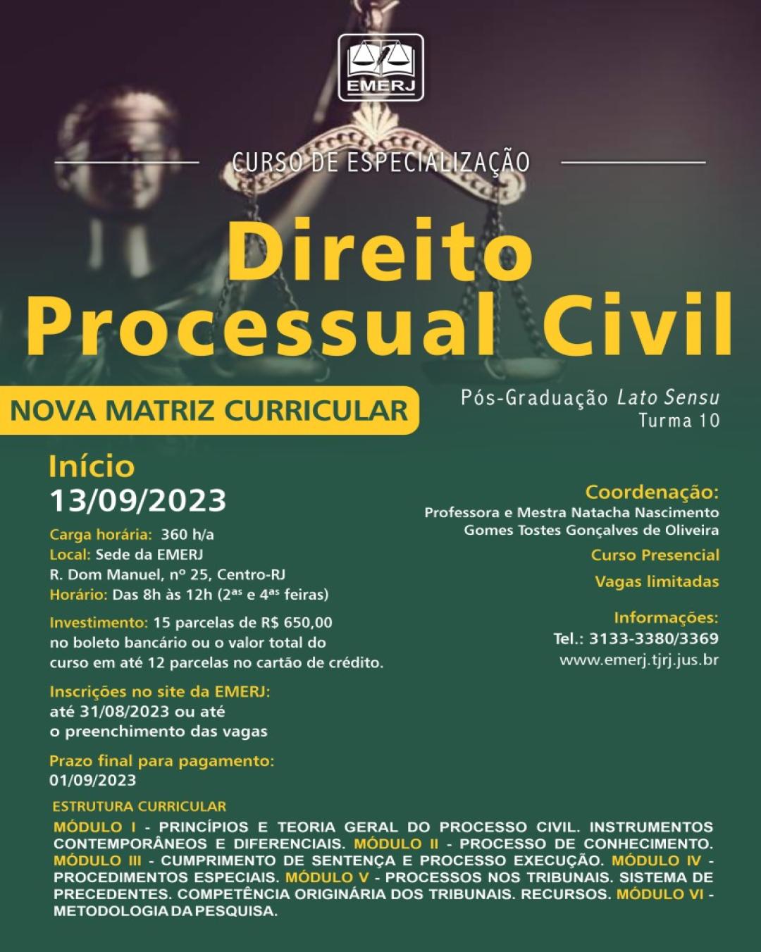 Imagem do banner principal do curso - CURSO DE ESPECIALIZAÇÃO EM DIREITO PROCESSUAL CIVIL – TURMA 10