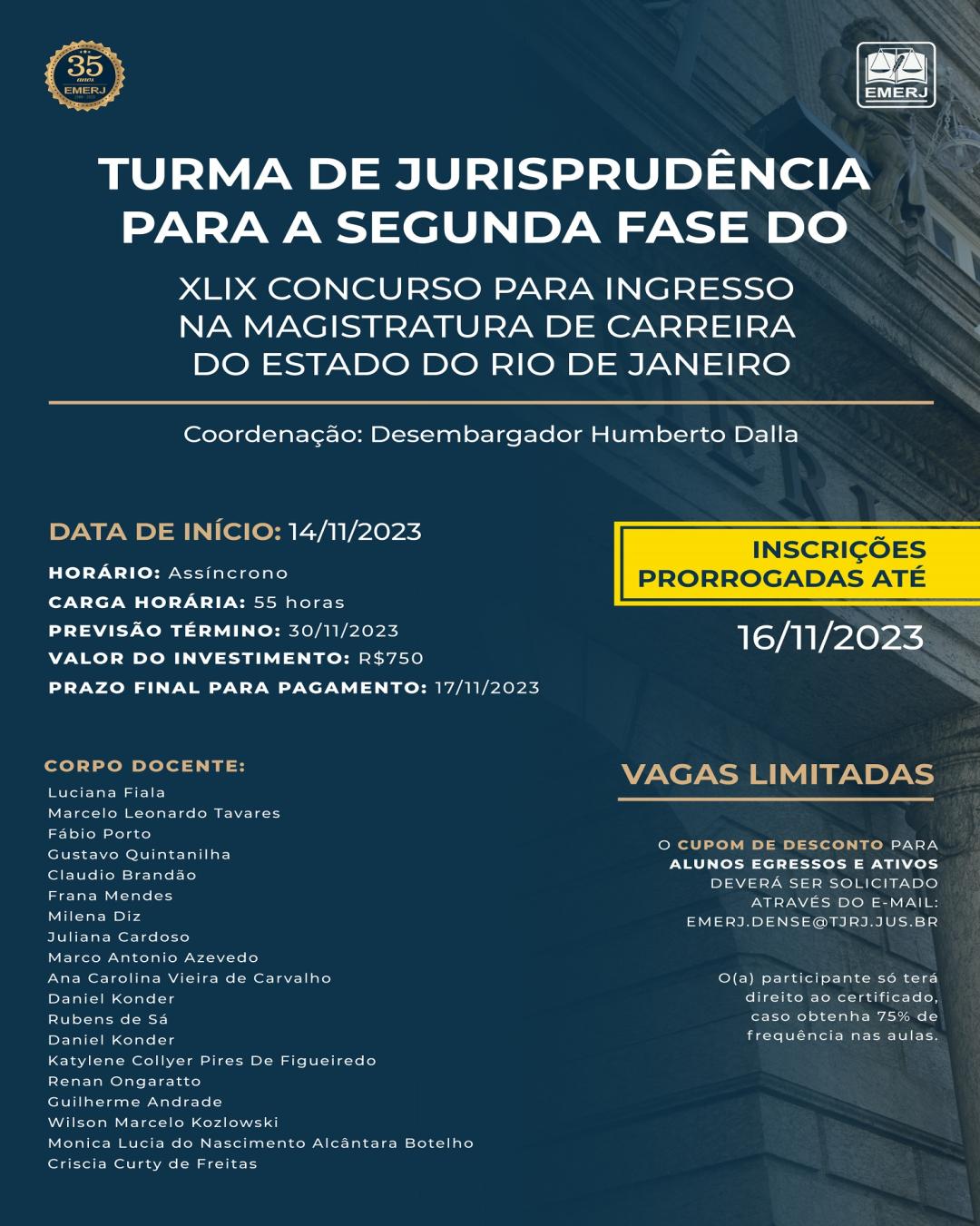 Imagem do banner principal do curso - Turma de Jurisprudência para a Segunda Fase do XLIX Concurso para Ingresso na Magistratura de Carreira do Estado do Rio de Janeiro