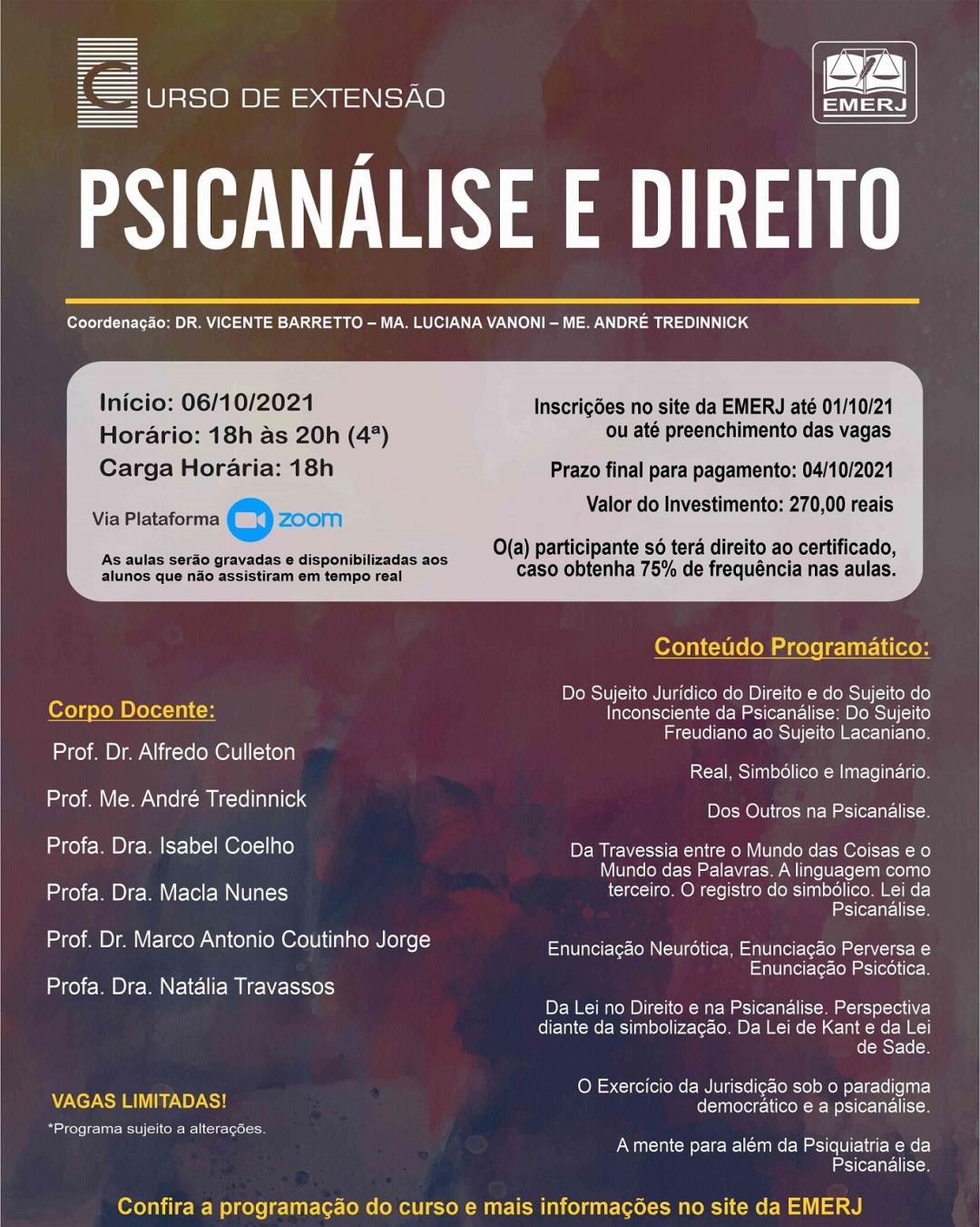 Imagem do banner principal do curso - PSICANÁLISE E DIREITO