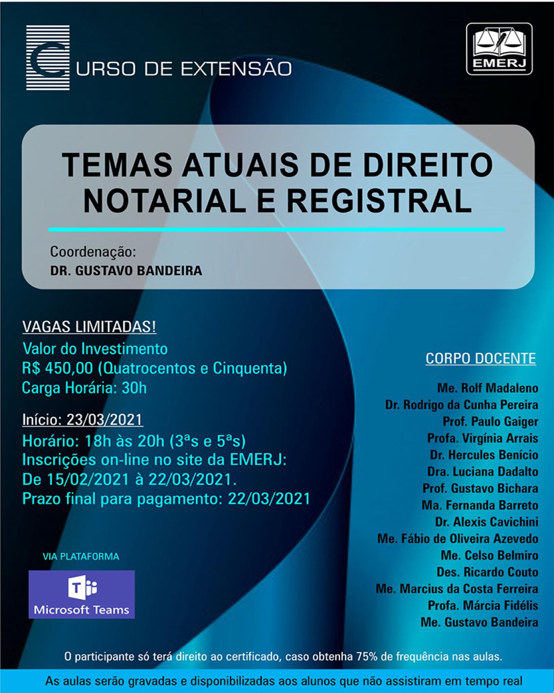 Imagem do banner principal do curso - TEMAS ATUAIS DE DIREITO NOTARIAL E REGISTRAL