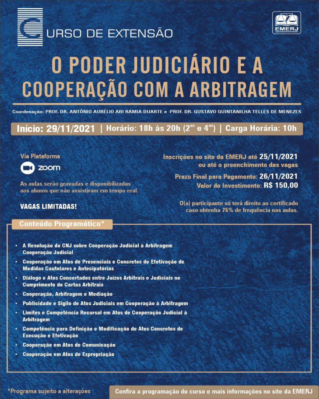 Imagem do banner principal do curso - O PODER JUDICIÁRIO E A COOPERAÇÃO COM A ARBITRAGEM