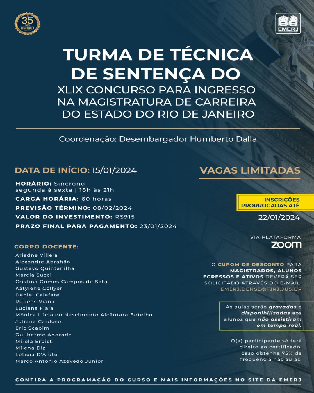 Imagem do banner principal do curso - TURMA DE TÉCNICA DE SENTENÇA DO XLIX CONCURSO PARA INGRESSO NA MAGISTRATURA DE CARREIRA DO ESTADO DO RIO DE JANEIRO