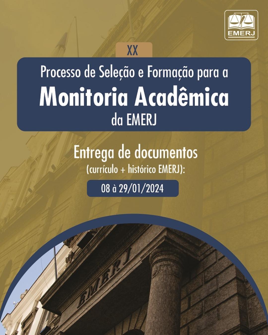 Imagem do banner principal do curso - XX Processo de Seleção e Formação para a Monitoria Acadêmica da EMERJ
