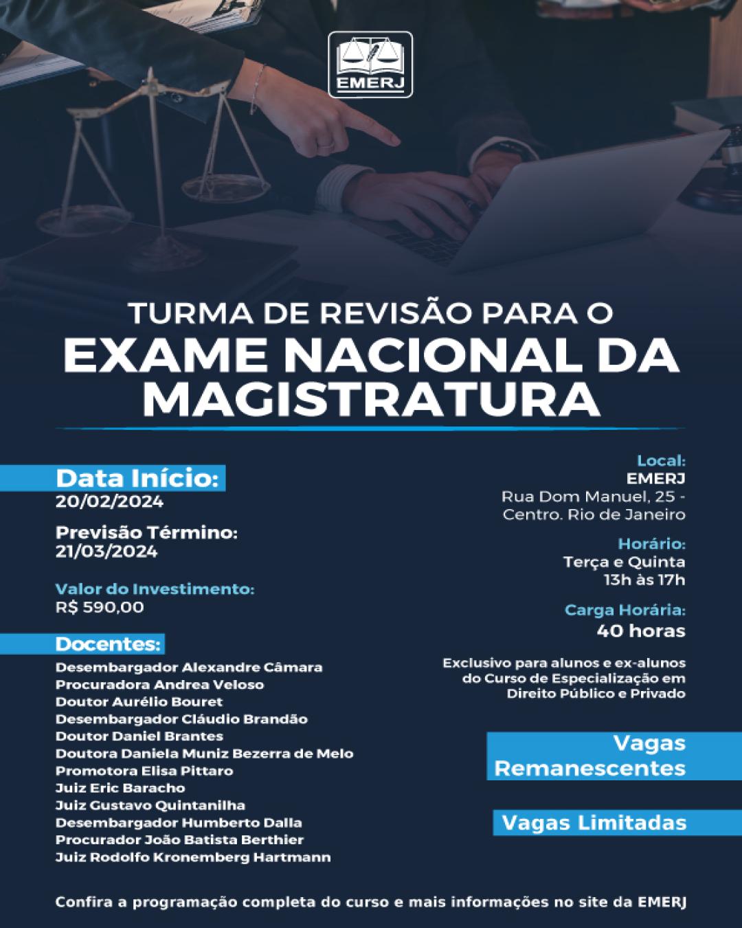 Imagem do banner principal do curso - Turma de Revisão para o Exame Nacional da Magistratura (ENAM)