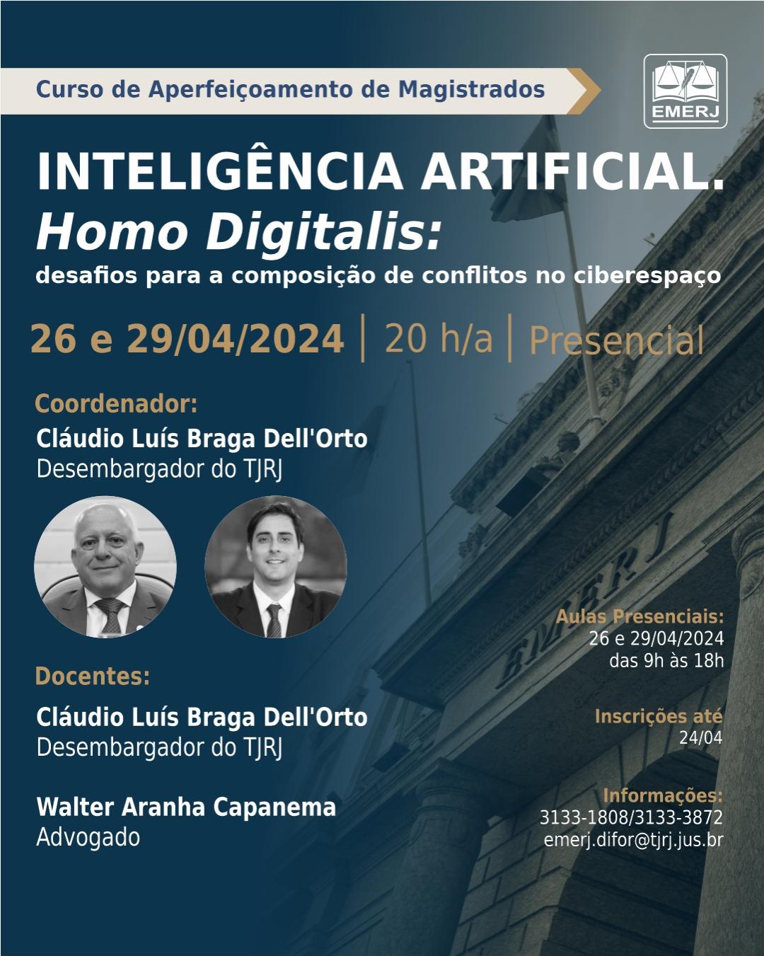 Imagem do banner principal do curso - Inteligência Artificial. Homo Digitalis: desafios para a composição de conflitos no ciberespaço.
