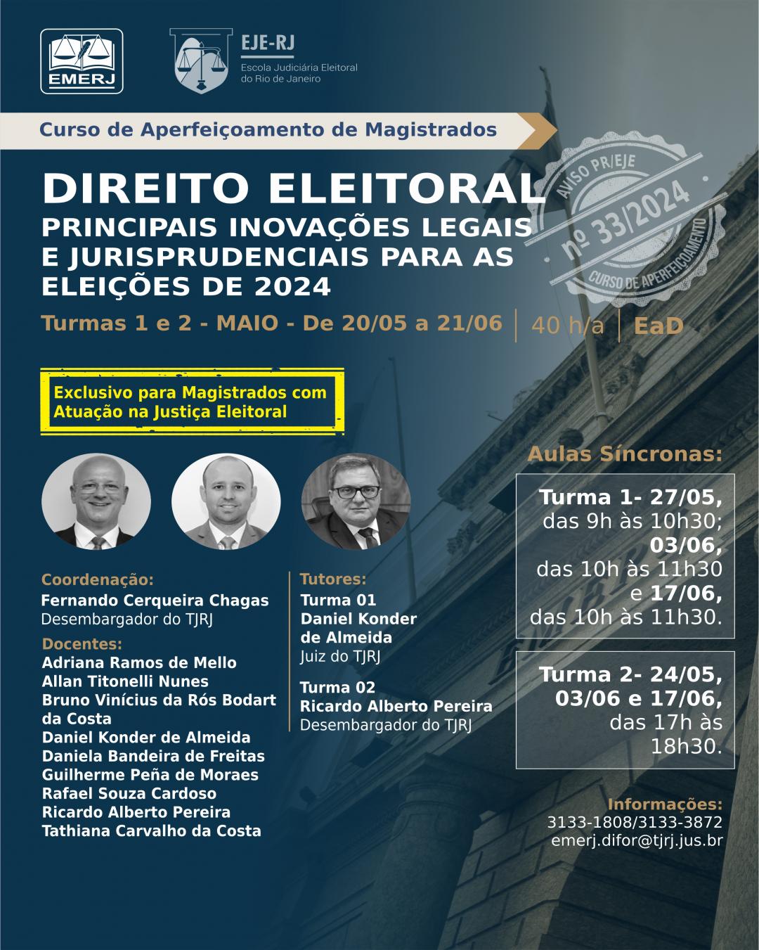 Imagem do banner principal do curso - Direito Eleitoral - Principais inovações legais e jurisprudenciais para as Eleições de 2024 - TURMA 2