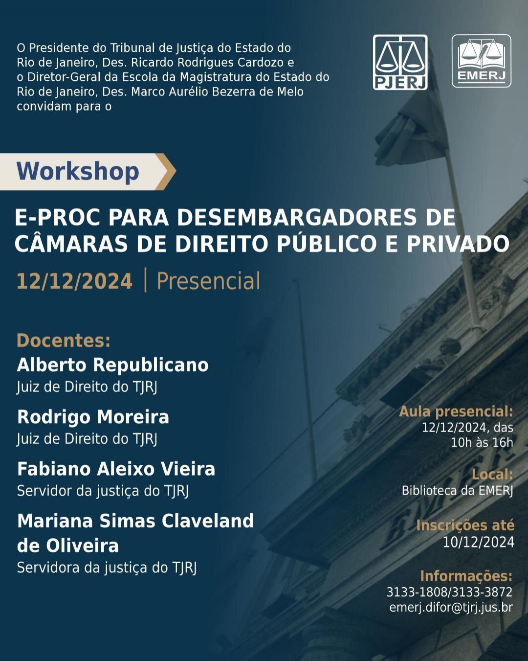 Imagem do banner principal do curso - Workshop E-Proc para Desembargadores de Câmaras de Direito Público e Privado