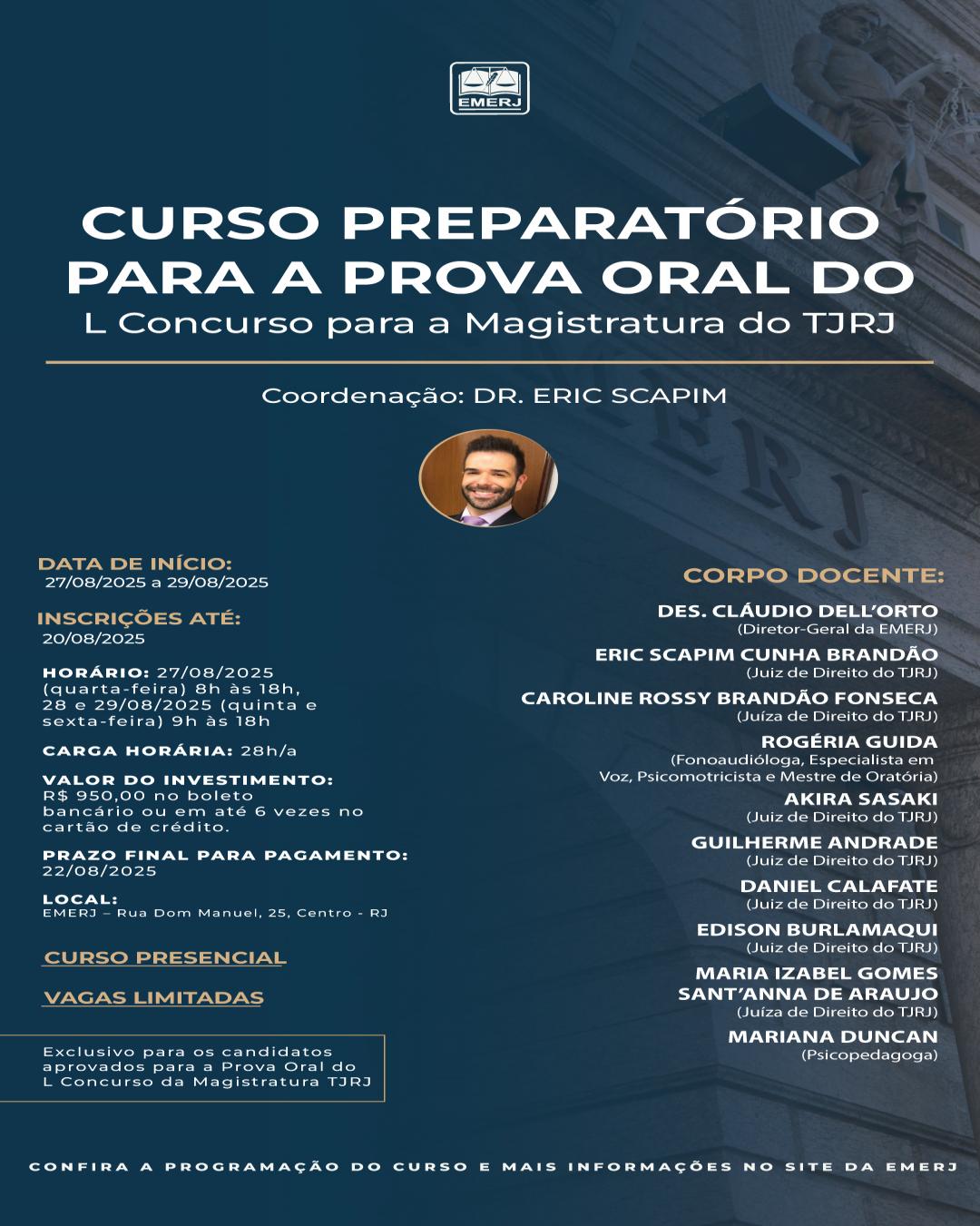 Imagem do banner principal do curso - CURSO PREPARATÓRIO PARA PROVA ORAL - L CONCURSO DA MAGISTRATURA DO TJRJ