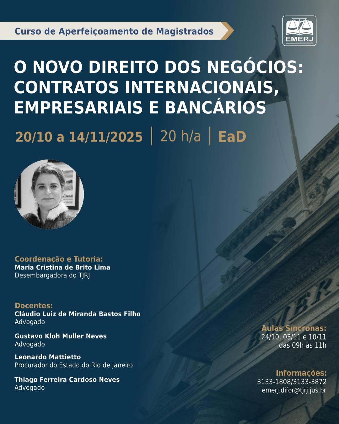 Imagem do banner principal do curso - O Novo Direito dos Negócios: Contratos Internacionais, Empresariais e Bancários