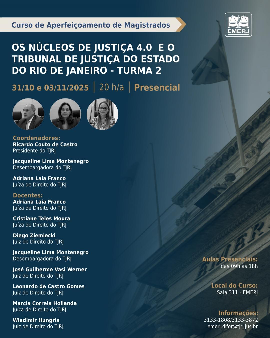 Imagem do banner principal do curso - Os Núcleos de Justiça 4.0 e o Tribunal de Justiça do Estado do Rio de Janeiro - TURMA 2