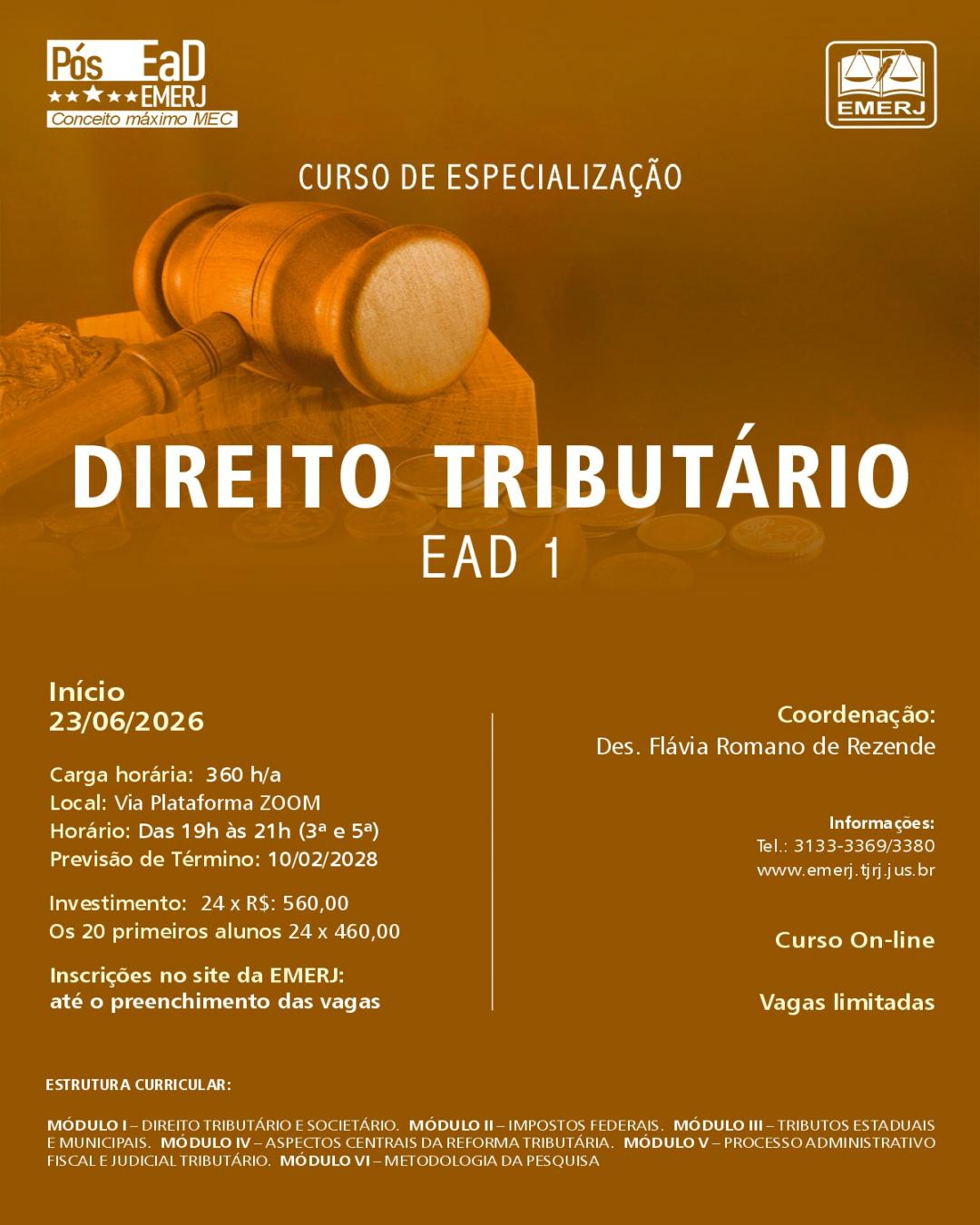 Imagem do banner principal do curso - CURSO DE ESPECIALIZA&Ccedil;&Atilde;O EM DIREITO TRIBUT&Aacute;RIO &ndash; EAD -TURMA 1