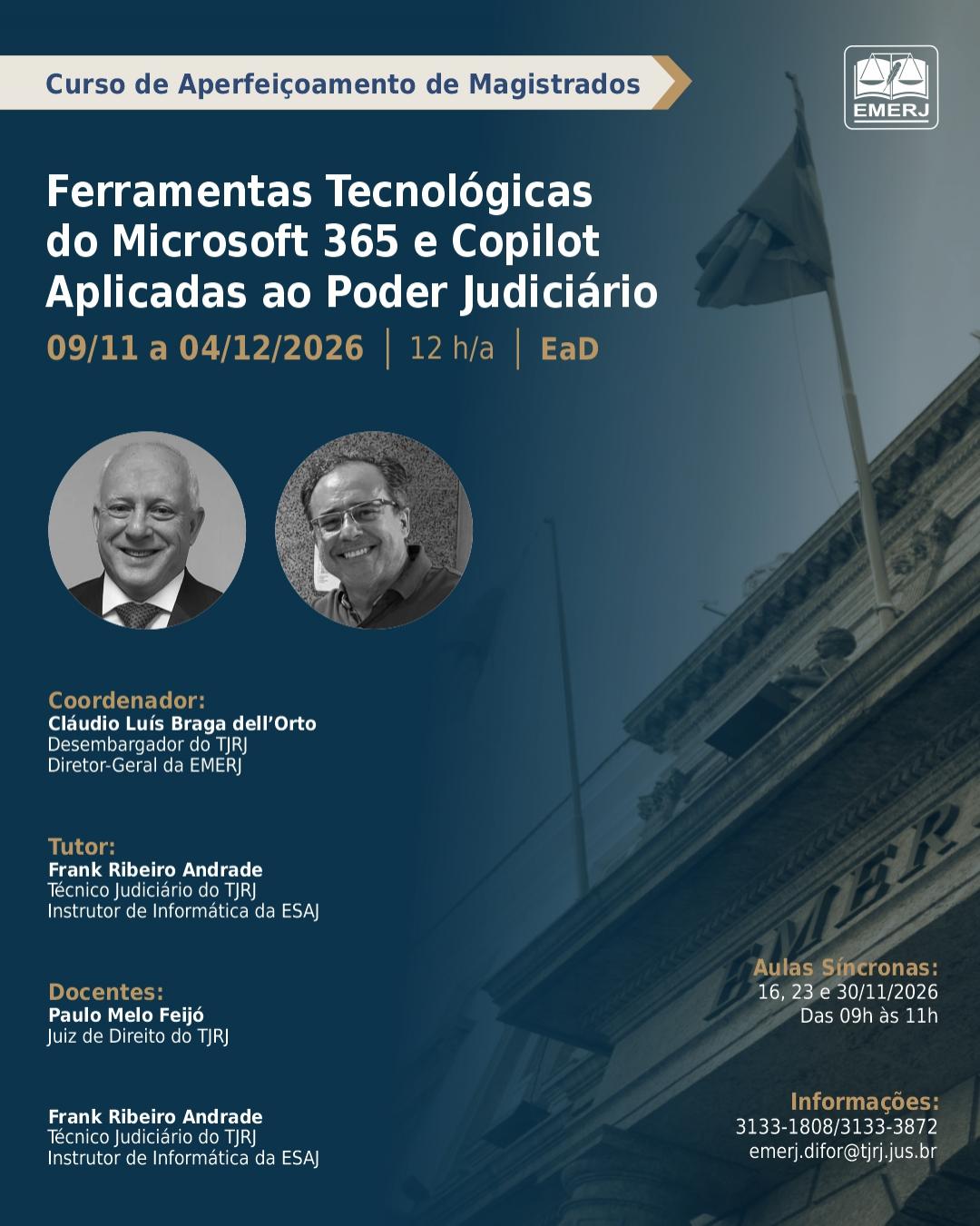Imagem do banner principal do curso - Ferramentas Tecnol&oacute;gicas do Microsoft 365 e Copilot Aplicadas ao Poder Judici&aacute;rio