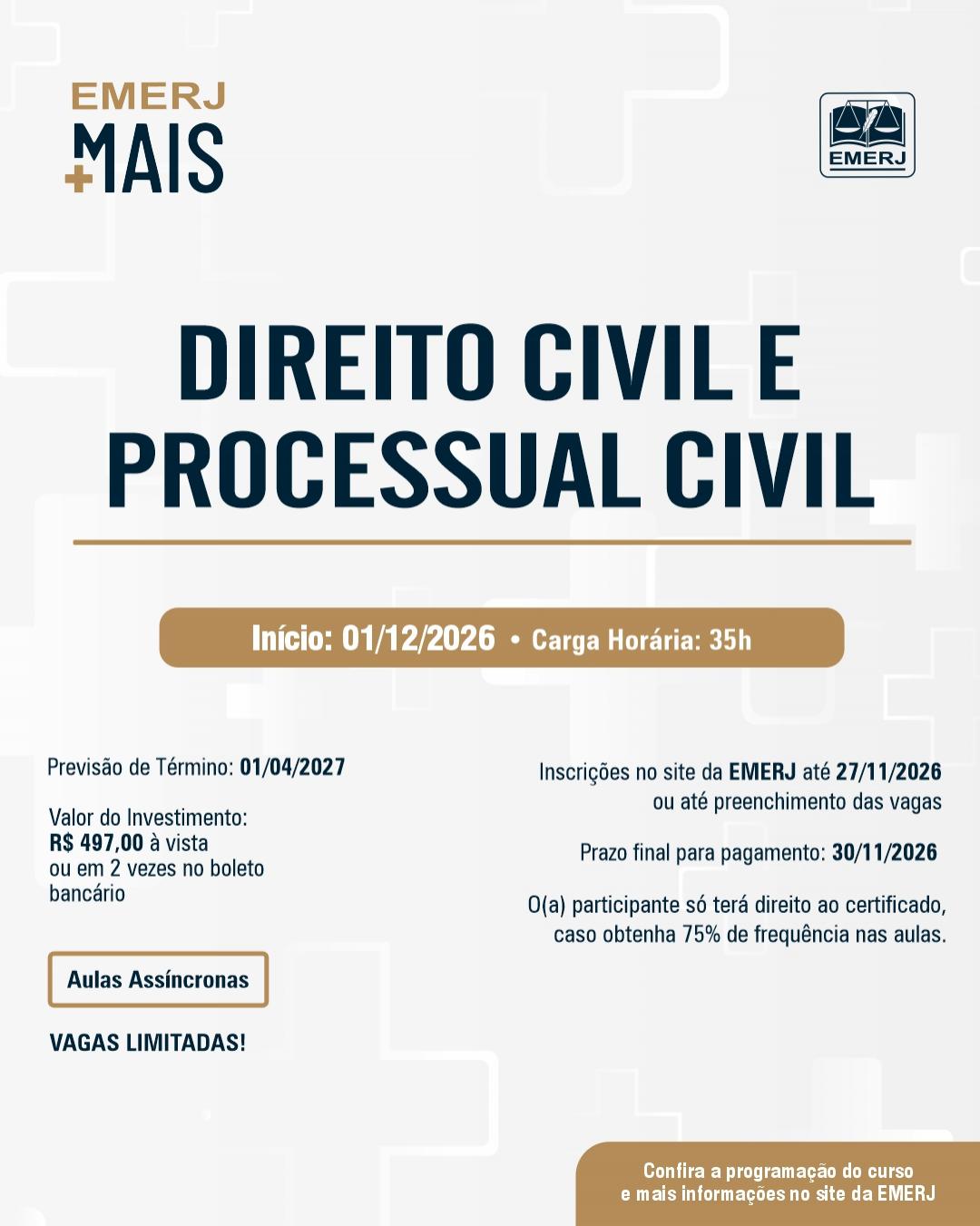 Imagem do banner principal do curso - EMERJ MAIS &ndash; DIREITO CIVIL E PROCESSUAL CIVIL