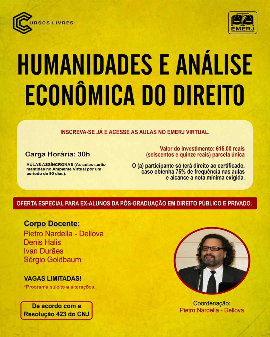 Imagem do banner principal do curso - Humanidades e Análise Econômica do Direito.