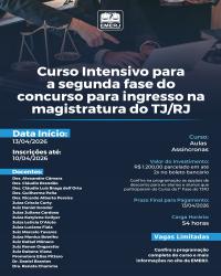 Imagem do banner principal do curso - Curso Intensivo para a segunda fase do concurso para ingresso na magistratura do TJ/RJ