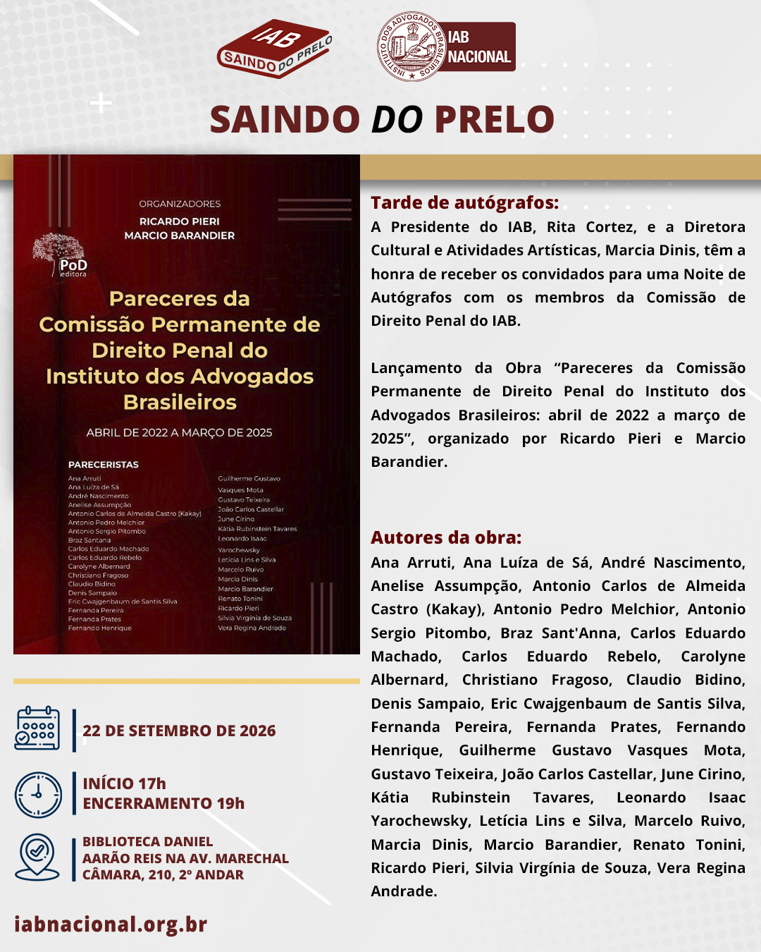 Imagem do banner principal do evento externo - IAB - SAINDO DO PRELO
