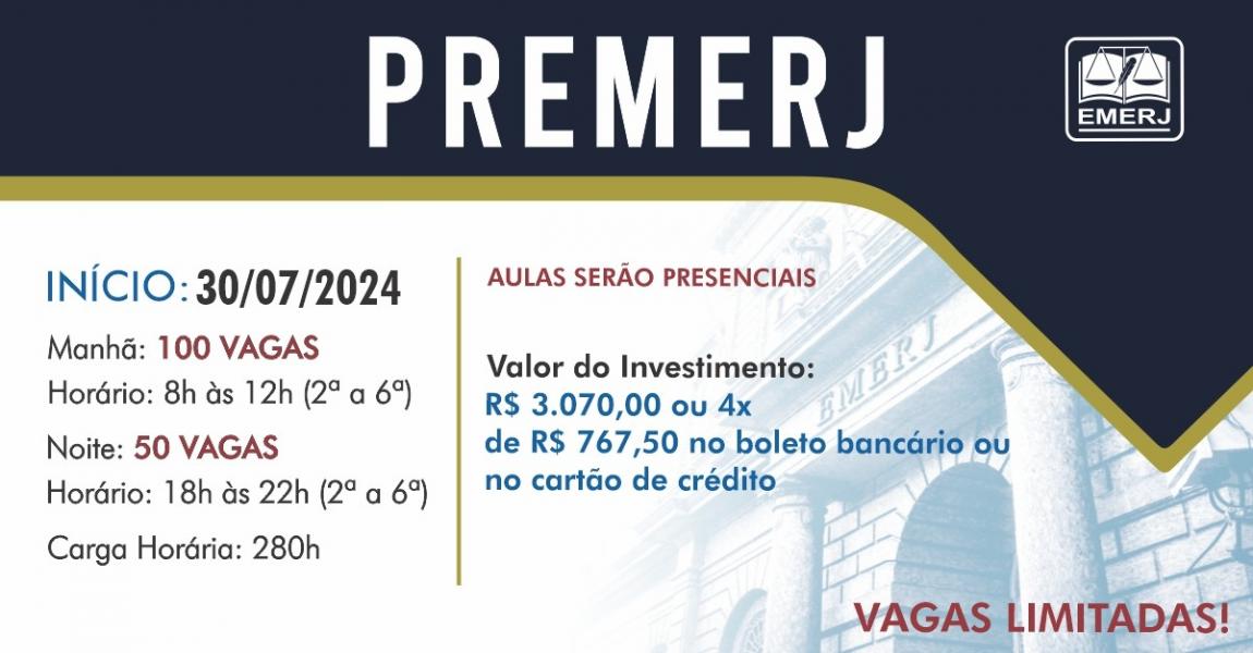 Imagem da notícia - EMERJ abre inscrições para o PREMERJ 2023.1