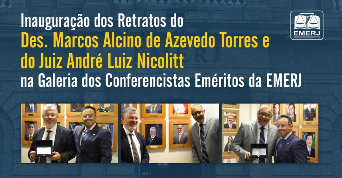 Imagem da notícia - EMERJ homenageia desembargador e juiz com inauguração de retratos na Galeria dos Conferencistas Eméritos
