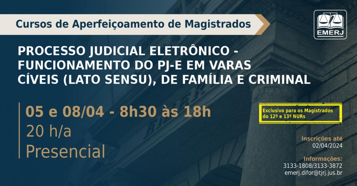 Imagem da notícia - EMERJ abre inscrições para nova turma do curso “Processo Judicial Eletrônico - Funcionamento do PJ-e em Varas Cíveis (Lato Sensu), de Família e Criminal”