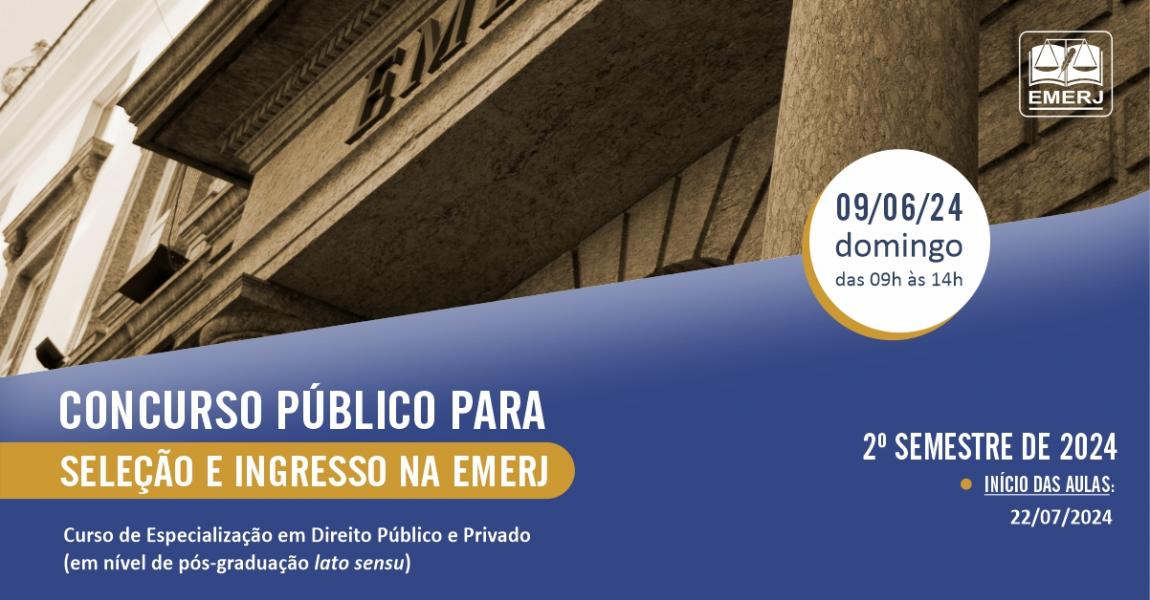 Foto: cartaz com informações sobre edital do concurso público para seleção e ingresso na EMERJ.