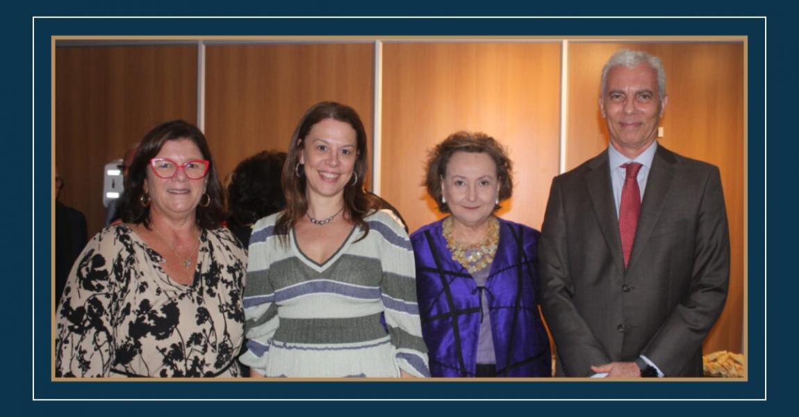 Foto: desembargadores Andréa Pachá e Wagner Cinelli e juíza Eunice Haddad, presidente da AMAERJ, durante o evento.