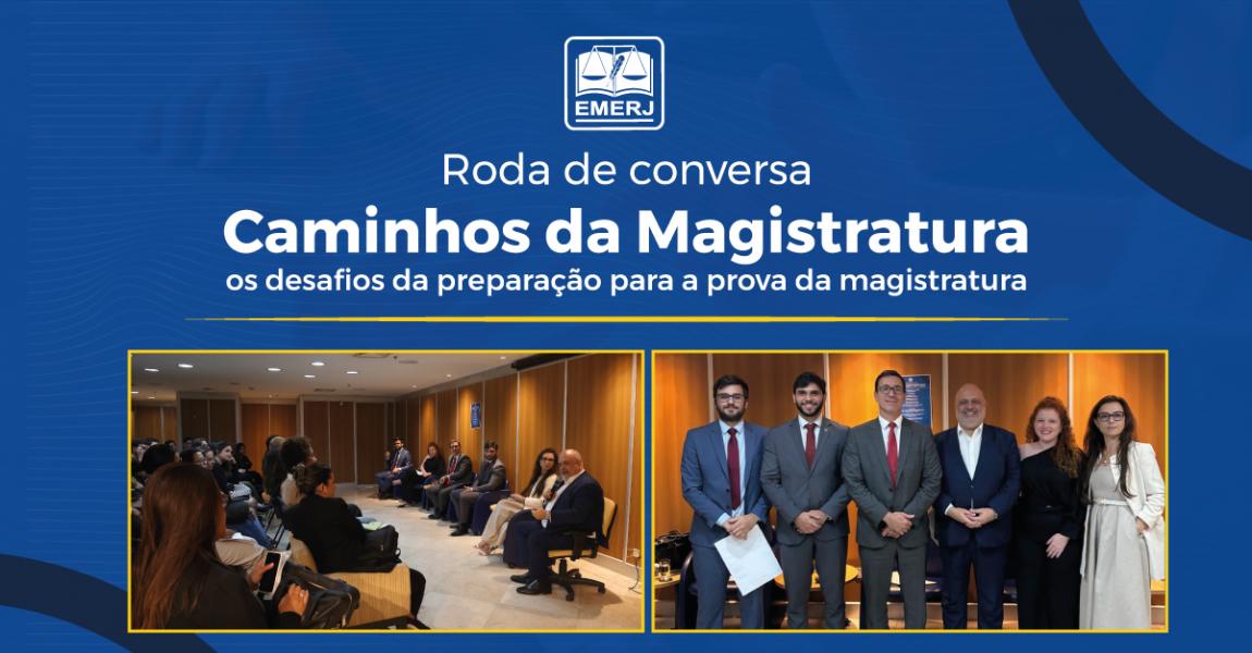 Foto: desembargador Alexandre Freitas Câmara e os juízes Gustavo Quintanilha Telles de Menezes, Daiane Ebrts, Iago Saude Izoton, Júlia Linhares Costa e Gustavo Cordeiro Lomba de Araújo, durante o encontro na Biblioteca do TJERJ/EMERJ