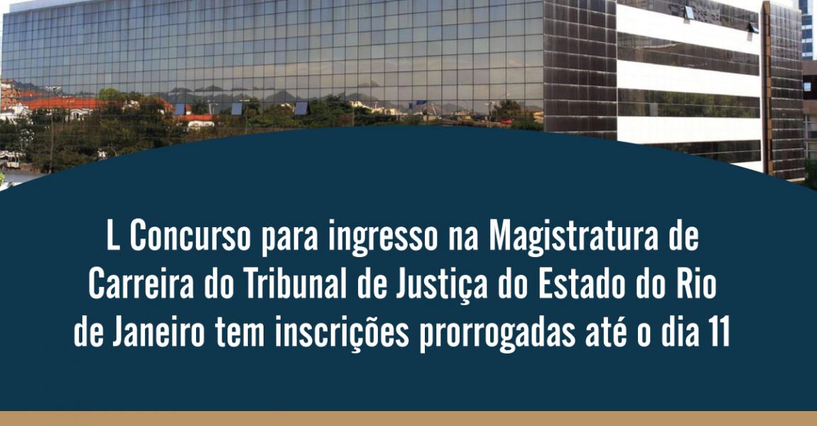 Foto: cartaz com informações do adiamento do o L Concurso para Ingresso na Magistratura de Carreira do Tribunal de Justiça do Rio de Janeiro