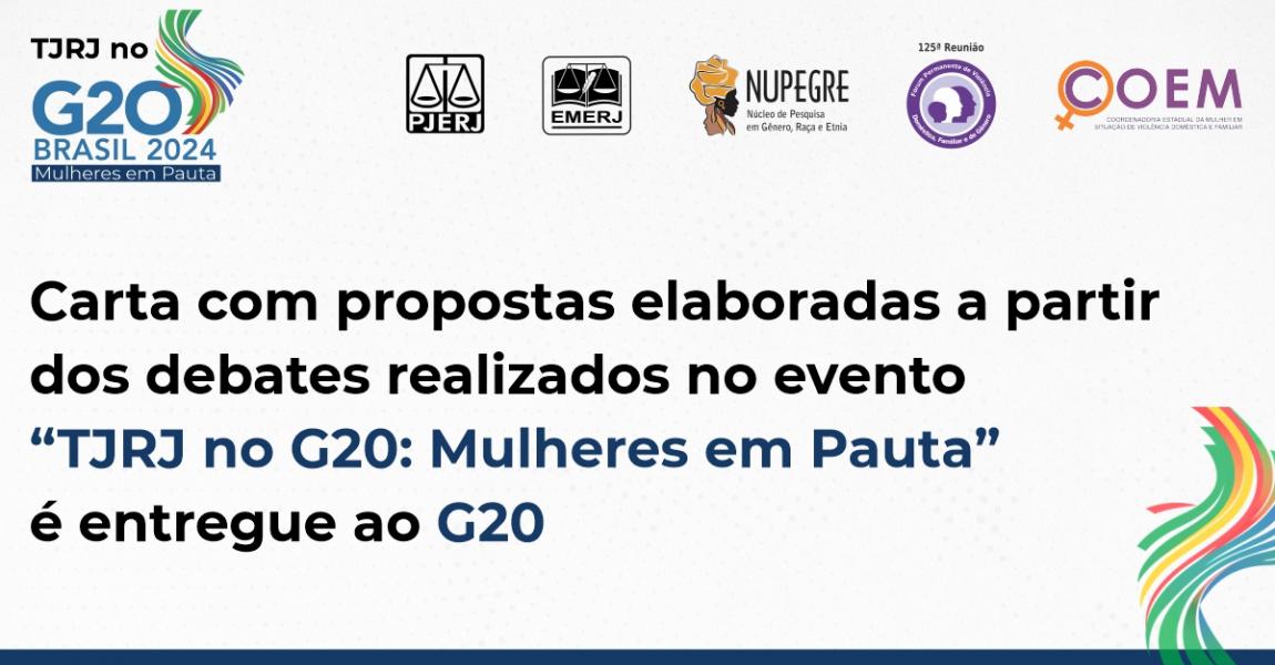 Foto: carta com as propostas elaboradas a partir dos debates realizados no evento “TJRJ no G20 - Mulheres em Pauta” é entregue ao G20