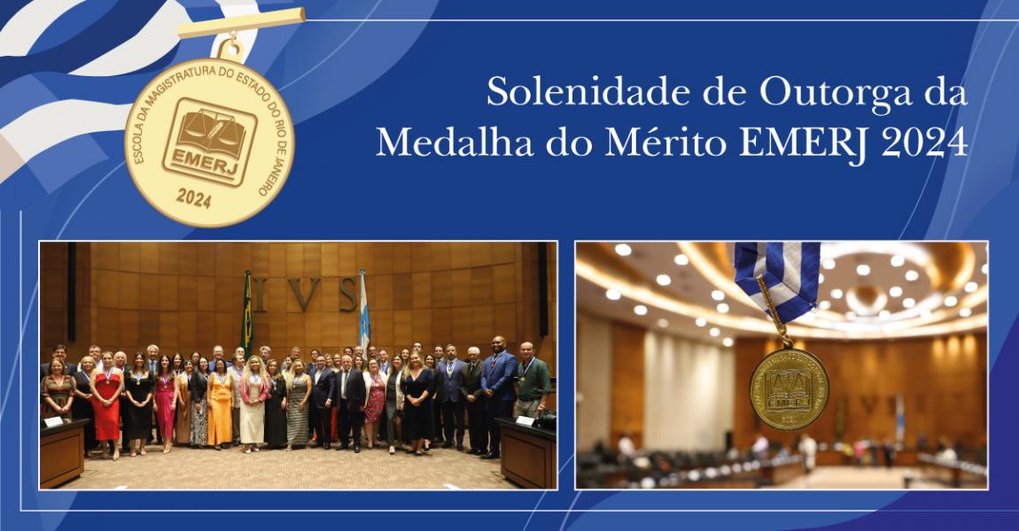 Foto: diretor-geral da Escola da Magistratura do Estado do Rio de Janeiro (EMERJ), desembargador Marco Aurélio Bezerra de Melo, acompanhado dos homenageados com a Medalha do Mérito EMERJ 2024.