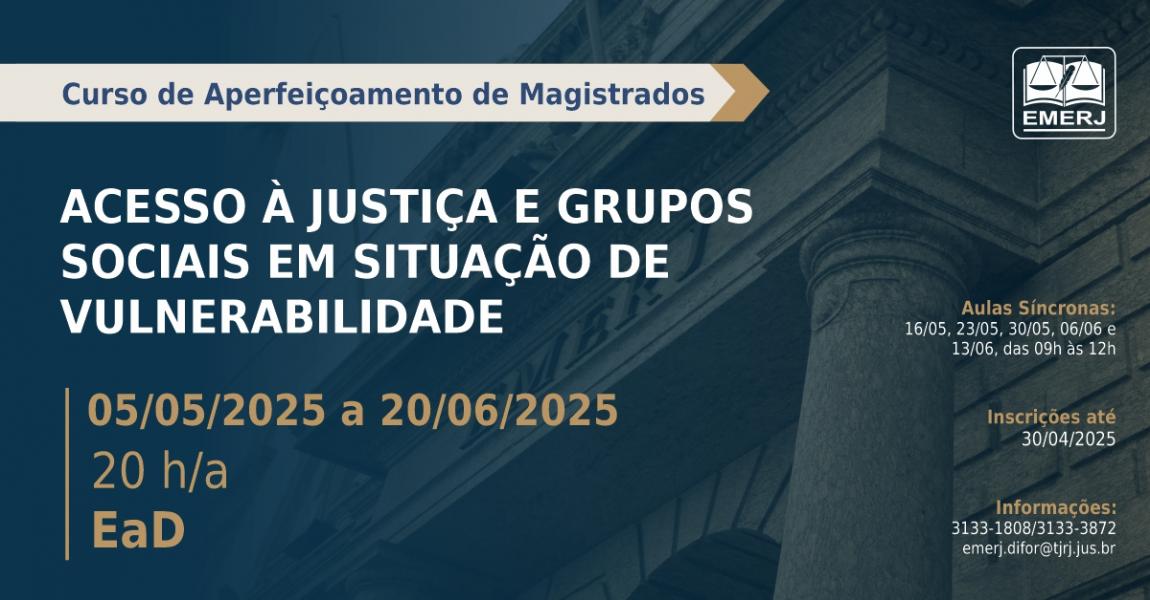 Foto: cartaz com informações da formação continuada Acesso à Justiça e Grupos Sociais em Situação de Vulnerabilidade