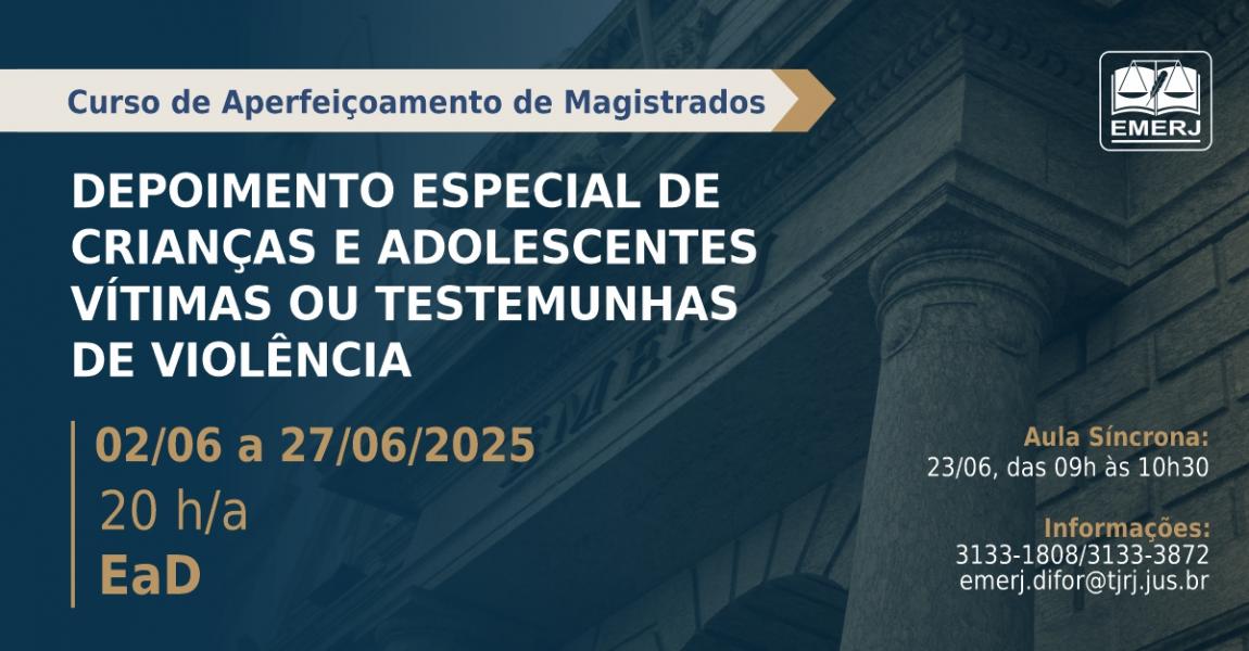 Foto: cartaz com informações do curso de formação Depoimento especial de Crianças e Adolescentes Vítimas ou Testemunhas.