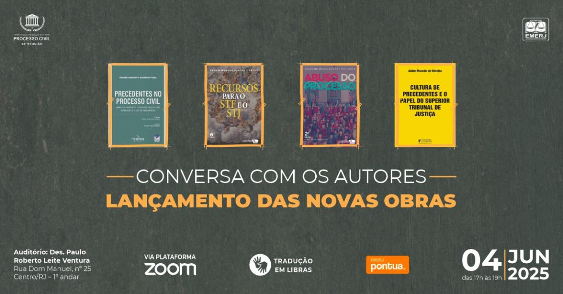 Foto: cartaz com informações do evento Conversa com os Autores: Lançamento das Novas Obras.