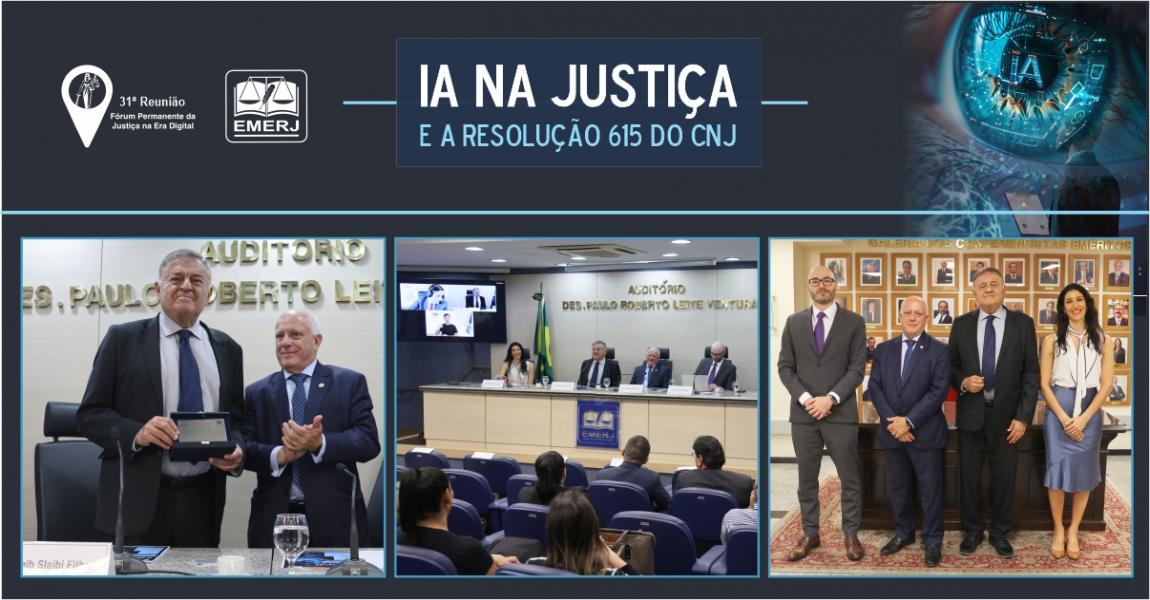 Foto: o diretor-geral da EMERJ, desembargador Cláudio Luís Braga dell’Orto, acompanhado do presidente do fórum, desembargador Nagib Slaibi Filho e demais participantes do evento.