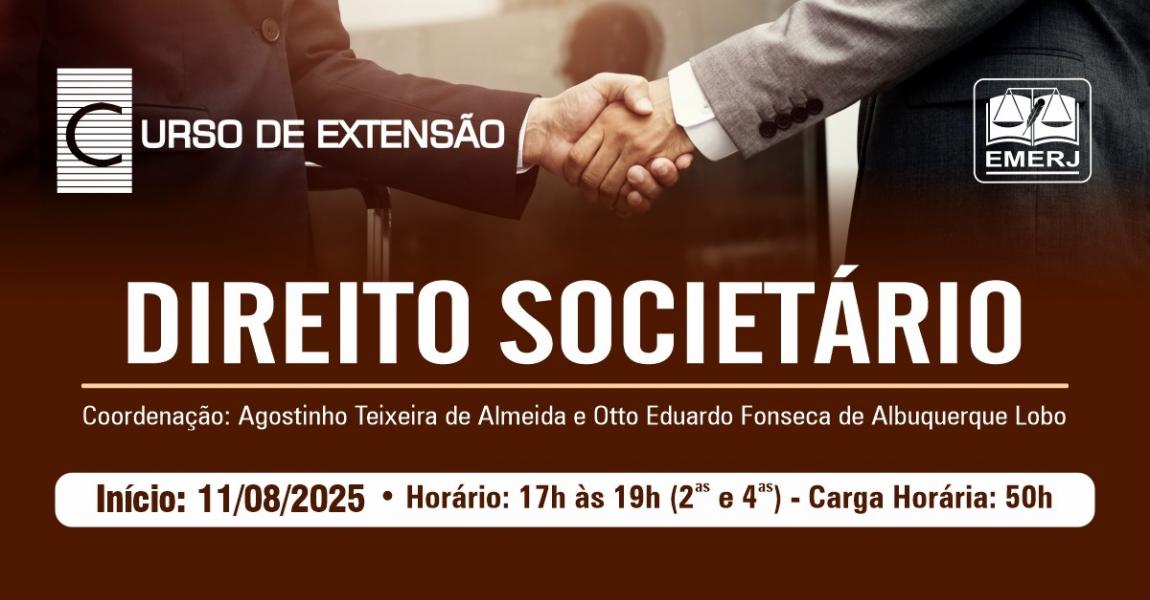 Foto: cartaz com informações do curso de extensão Direito Societário.