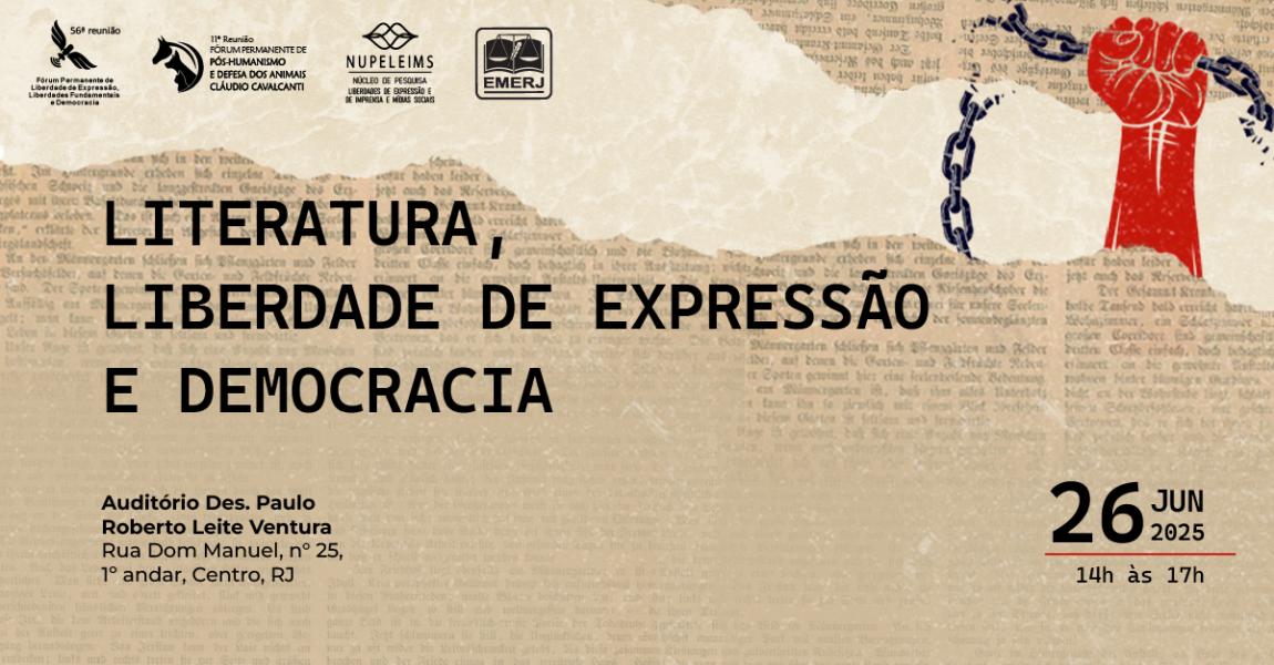 Foto: cartaz com informações sobre o evento Literatura, Liberdade de Expressão e Democracia