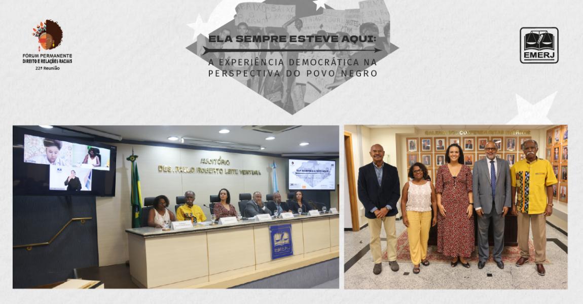 Foto: O presidente do fórum, juiz André Nicolitt, e a vice-presidente do fórum, Roberta Rosa Ribeiro, acompanhados dos demais participantes do evento.