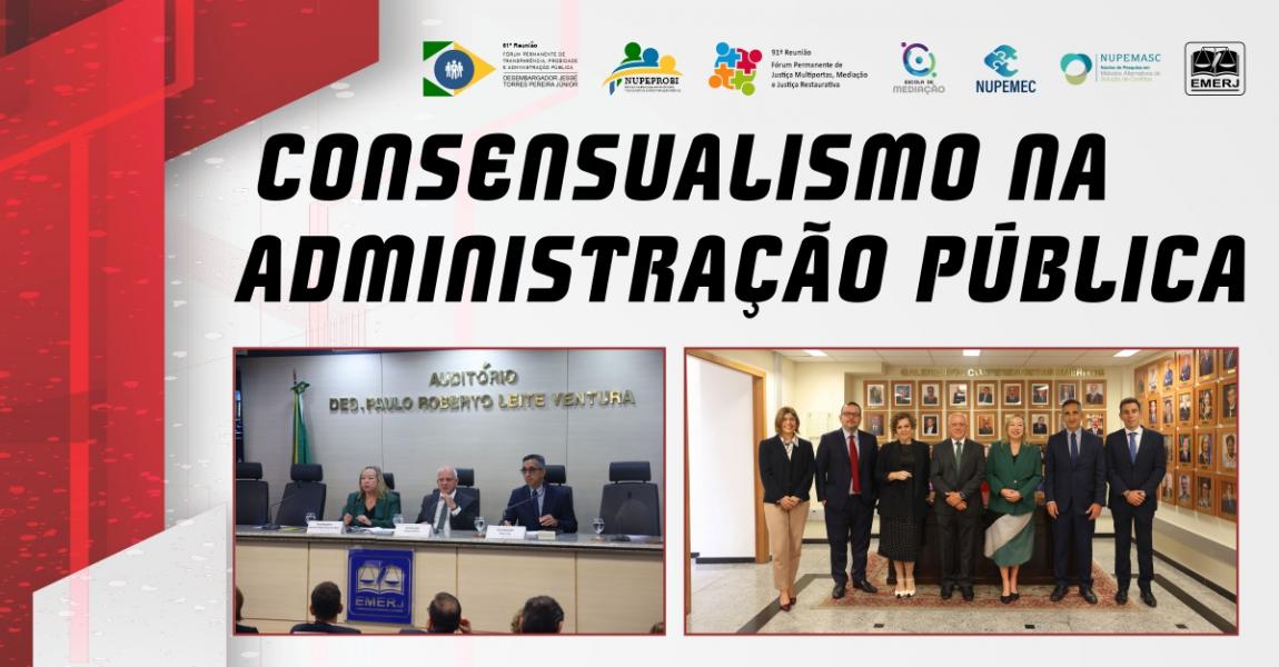 Foto: o diretor-geral da EMERJ, desembargador Cláudio Luís Braga dell’Orto e os desembargadores Inês da Trindade Chaves de Melo e César Cury, acompanhados dos palestrantes do encontro.