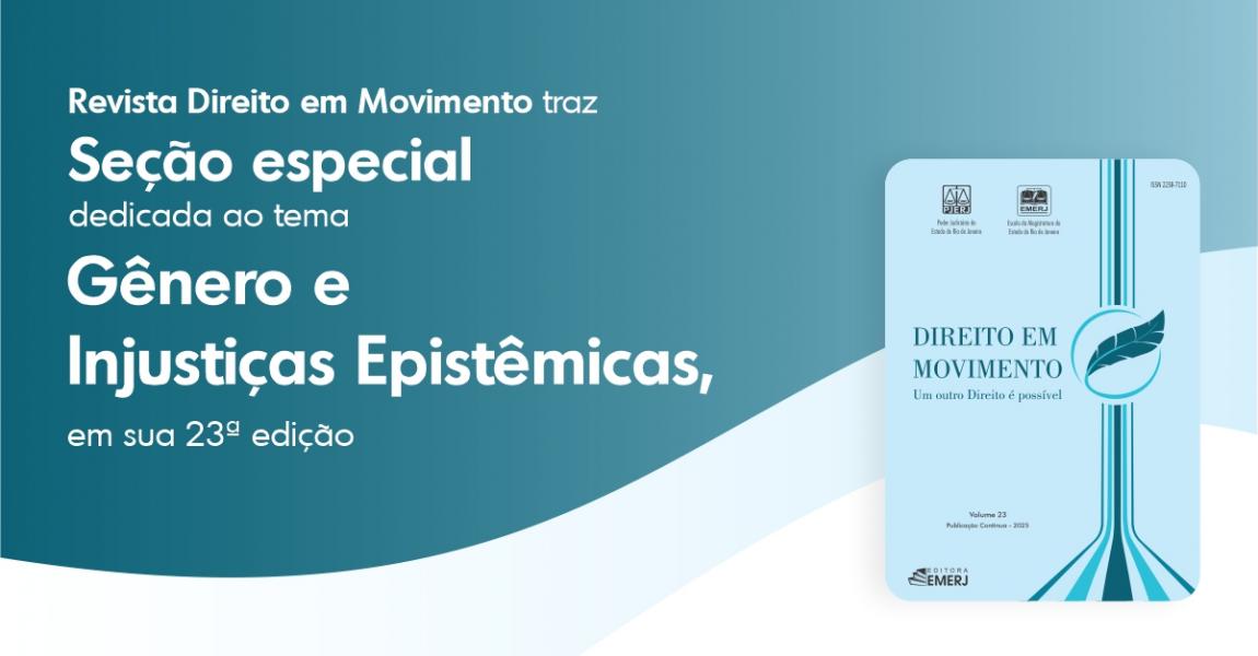 Foto: banner com informações sobre seção  Gênero e Injustiças Epistêmicas, da Revista Direito em Movimento.