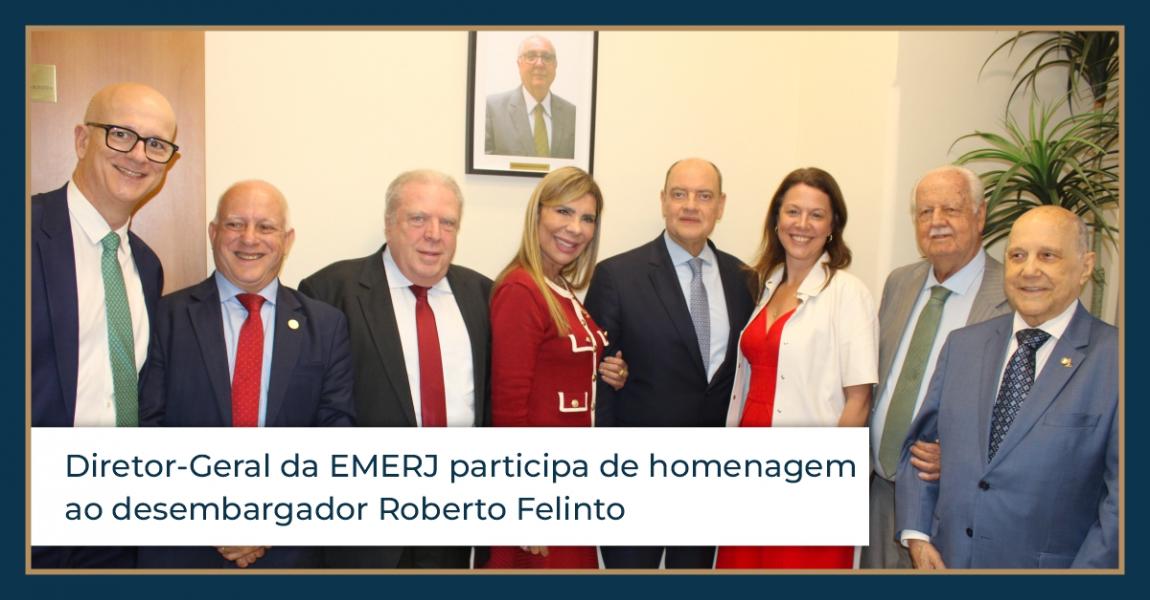 Foto:  Diretor-geral da Escola da Magistratura do Estado do Rio de Janeiro (EMERJ), desembargador Cláudio Luís Braga dell’Orto, acompanhado dos demais participantes da cerimônia de homenagem póstuma ao desembargador Roberto Luis Felinto de Oliveira.