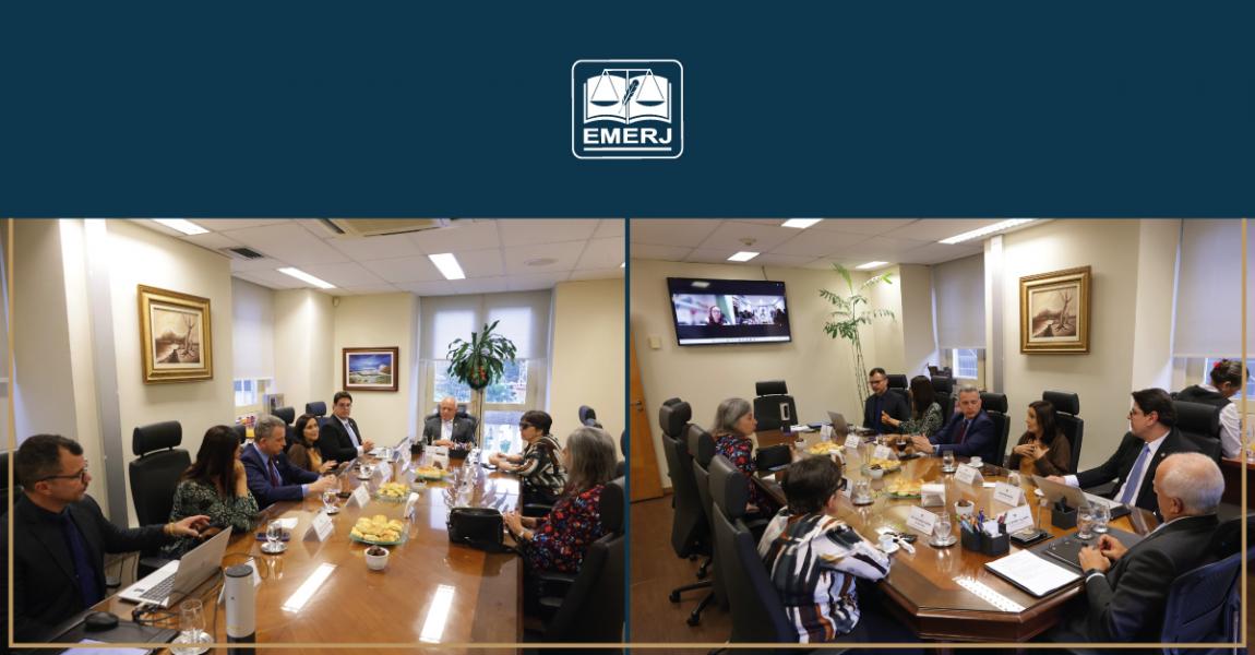 Foto: banner com fotos da reunião do Conselho Consultivo da EMERJ.