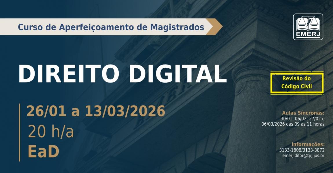 Foto: Cartaz com informações do o curso de formação continuada Direito Digital.
