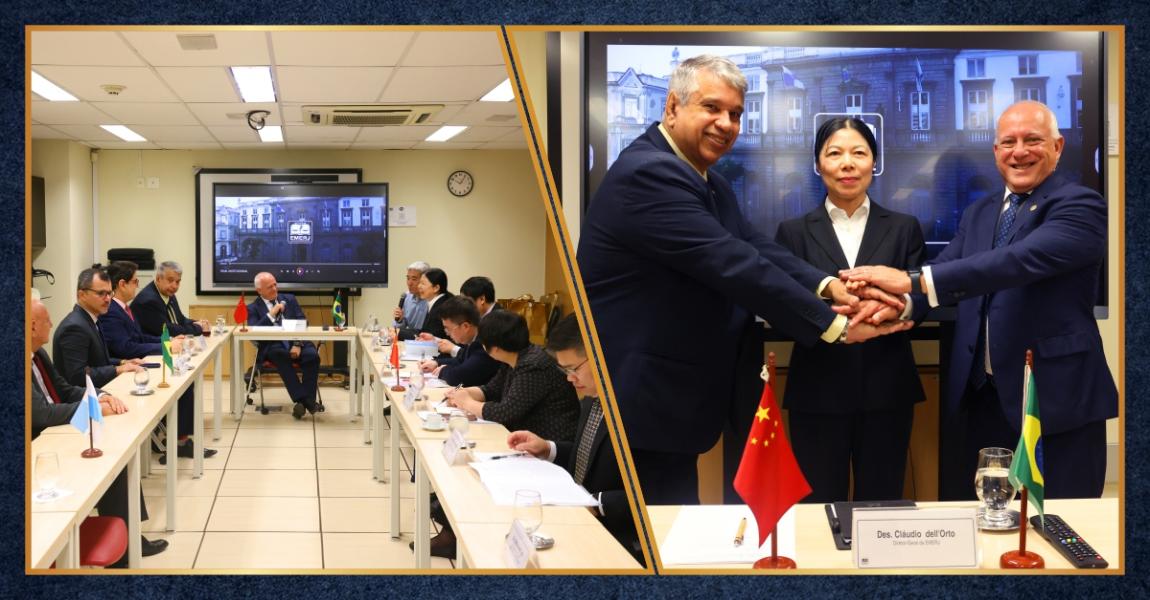 Foto: o diretor-geral da EMERJ, desembargador Cláudio dell’Orto, a vice-presidente do Tribunal Popular Intermediário de Ningbo, juíza Wang Shui Wei e o presidente da CIDECOM/BR, Mário Estrela.
