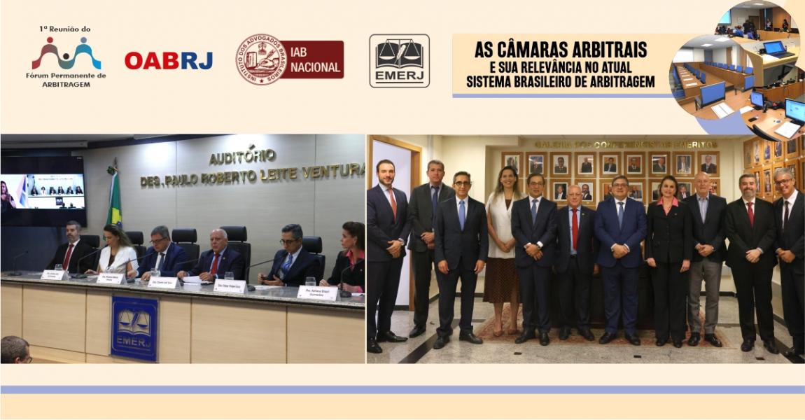 Foto: Diretor-geral da EMERJ, desembargador Cláudio dell’Orto, acompanhado de demais participantes do evento As Câmaras Arbitrais e sua Relevância no Atual Sistema Brasileiro de Arbitragem.