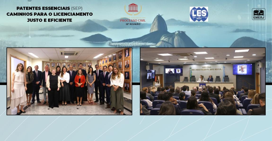 Foto: o presidente do fórum, desembargador Luciano Saboia Rinaldi Carvalho e a advogada e presidente da LES Brasil, Bruna Rego Lins, acompanhados dos integrantes do evento.