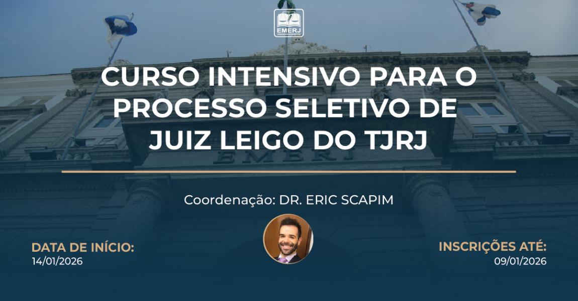 Foto: Cartaz com informações do Curso Intensivo para o Processo Seletivo de Juiz Leigo do TJRJ