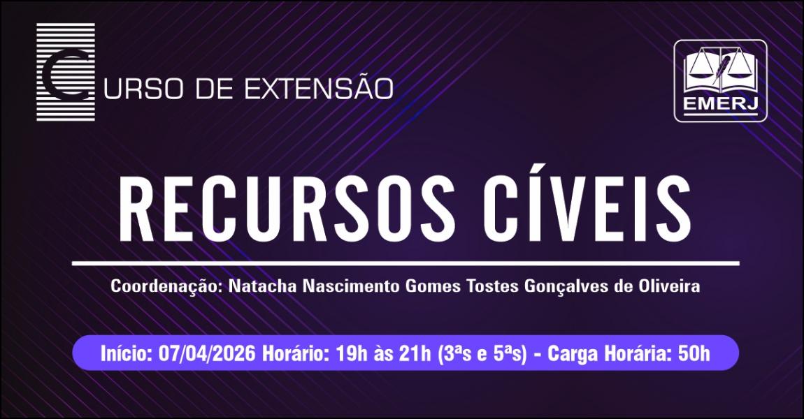 Foto: Cartaz com informações do curso de extensão Recursos Cíveis.