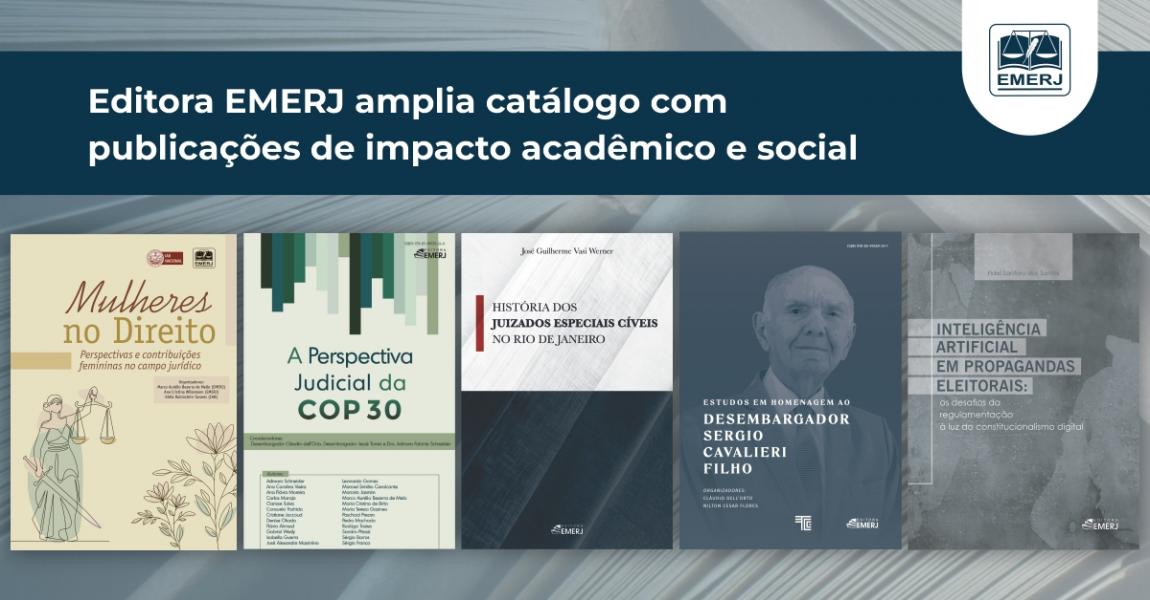 Foto: Banner com as capas dos livros lançados pela Editora EMERJ.